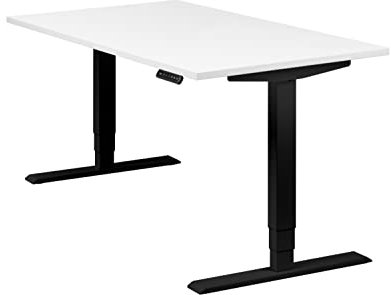boho office® höhenverstellbarer Schreibtisch 140 x 80 cm - Elektrisch stufenlos, 2 Motoren, 3-Fach Teleskop, Memoryfunktion, inkl. Wireless Charger - Homedesk Schwarz inkl. Tischplatte in Weiß