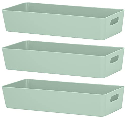 #11 3x Ordnungsboxen - 6 cm hoch - SILBERGRÜN - 30x12,5x6cm - 1,9 Liter - Ordnungskorb - Schubladenorganizer Schublade - Organizerbox - Ordnungssystem Kunststoff