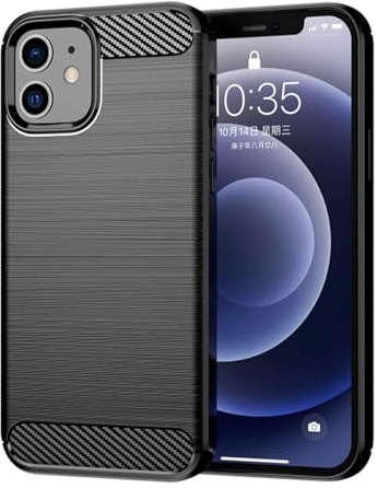 ONEFLOW® Schutzhülle im Edelstahl-Design passend für Apple iPhone 12/12 Pro | Carbon + Gebürstete Aluminium Optik - aus TPU, Schwarz