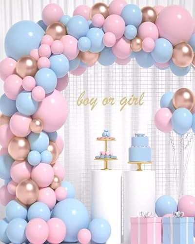 Pink Blue Balloon Garland Kit,BIQIQI 99pcs Gender Reveal Balloon Arch with Blue Pink Latex Balloon,Rose Gold Metallic Balloon for Baby Shower Birthday Hen Party Bridal Shower Wedding Decoration