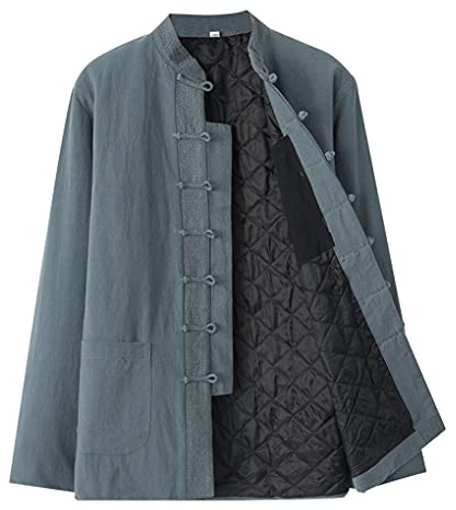 Winter Cotton Linen Tang Suit Men Thick Warm Tai Chi Uniform Long Sleeve Chinese Traditional Clothes Tops,Hanfu Jacket Kung Fu Clothing Shirt Coat Martial Arts Suit Green-XXL