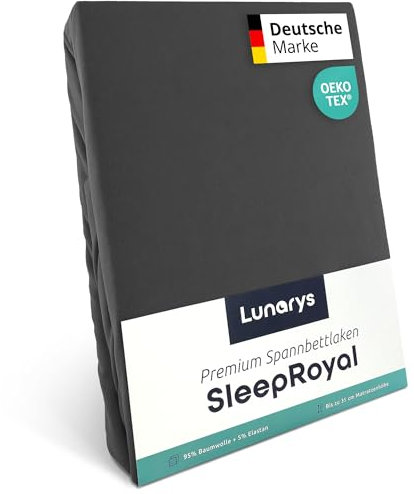 Lunarys® SleepRoyal Luxus Spannbettlaken 220x220 cm - Anthrazit - 250 g/m² Premium Bettlaken - 40 cm Steghöhe - für hohe Matratzen, Boxspringbett & Matratze + Topper & Wasserbett - Stretch Jersey
