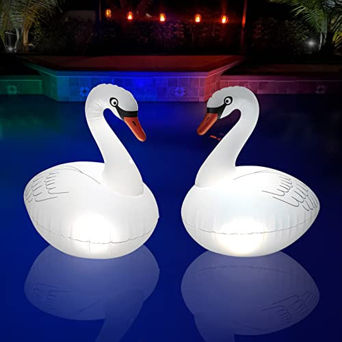 Goallim Luci galleggianti a energia solare, 2 pezzi, impermeabili, gonfiabili, a forma di cigno, si illuminano al buio che cambiano colore, luci a LED per piscina, per cortile, spa, patio, feste di