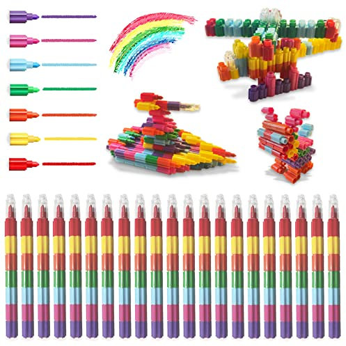 ICEPAPA, 21 Stück Wachsmalstifte, Stapelbare stifte kinder mitgebsel, ideal als Mitgebsel Kindergeburtstag, Give aways kindergeburtstag oder kleine geschenke für kinder(7 Farben in 1)