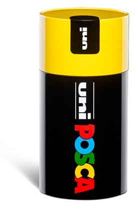 Posca - Uniposca Set Completo con 18 Pennarelli Acrilici Assortiti, Punta Media 2,5 mm - Colori per Bambini e Artisti Uni Posca Validi come Colori per Tessuti, Legno e Altro, in Box Regalo Giallo