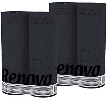 Schwarzes Toilettenpapier - 3-lagig - Renova Black Label - Toilettenpapier Schwarz - Luxuriöses, weiches und originelles 3-lagiges Toilettenpapier in Schwarz (2er Pack (12 Rollen))