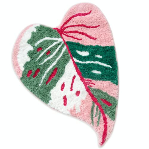 FrecklePot rutschfeste Badematte oder Küche, getufteter Teppich, Pflanzenblatt-Form, Kinder, Haustiere, Grün, 81,3 x 61 cm