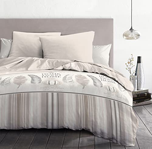 Parure de Couette 240x260 cm – Housse + 2 taies – Douce, légère, Entretien Facile – Motif Home Sweet Home – Home Linge Passion