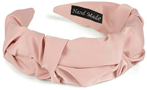 Bandeau Cheveux Femme avec Surface Tressée Brillante Bandeaux Serre Tête Elastique Bandeaux - Rose