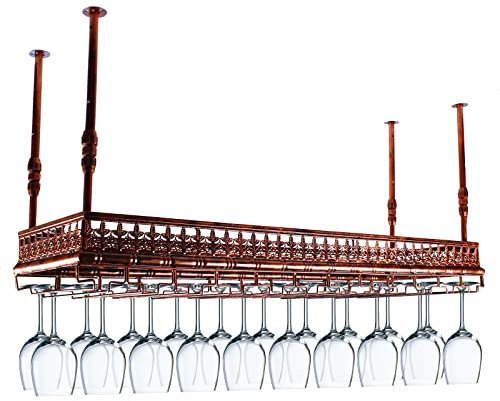 Lightakai Soporte para copas de vino colgante, 120 cm, retro, para copas de vino, altura ajustable, de metal, puede colgar 48 copas para bares, restaurantes, cocinas (cobre vintage)