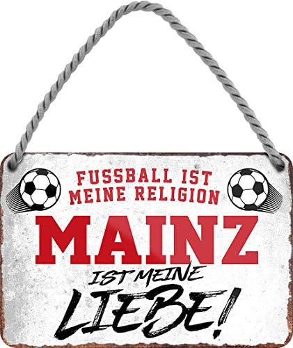 WOGEKA ART Retro Blechschild - Mainz ist meine Liebe - Fußball - Lustiger Spruch als Geschenkidee zu Geburtstag Weihnachten Deko 18x12 cm Vintage Schild Hängeschild Metallschild HS983