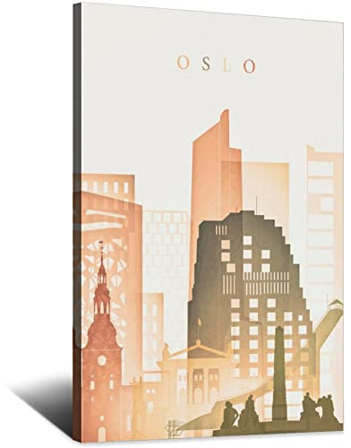 CRONDUS Oslo Vintage Reise Skyline Poster Leinwand Wandkunst Poster Dekor Malerei Poster