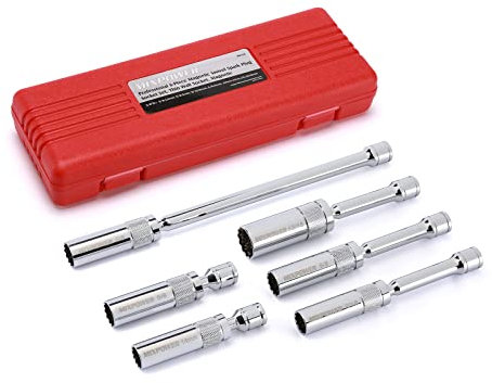 MIXPOWER 3/8 Zoll Dr. Magnetische Schwenk-Zündkerzen-Steckschlüssel-Set, dünnwandig, 12-kant, CR-V, 6-teilig