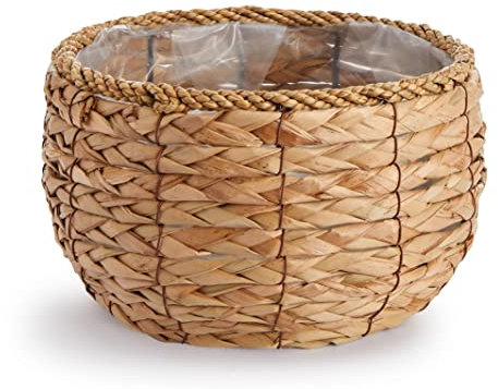 Paco Home Blumentopf Übertopf Natur Rattan Set mit Folieneinsatz Pflanzentopf Auslaufsicher Groß für Zimmerpflanzen, Farbe:Natur, Sets:2pcs Set/Design 1