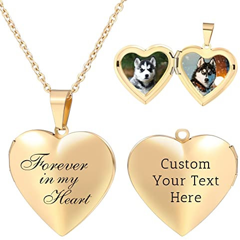 OTXIXTO Collana con Medaglione di Cuore Foto Personalizzata Ciondolo in Acciaio Inossidabile Pendente Argento Oro/Oro Rosa Gioielli Idee Regalo per Donna Mamma Nonna (Forever...)