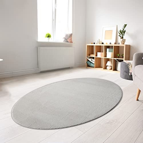 CARPETIA Teppich Shaggy Hochflorteppich waschbar rutschfest grau Größe 140x200 cm Oval