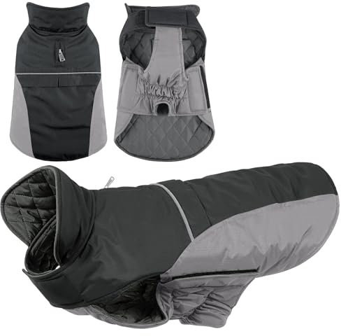 KONVINIT Hundemantel Winter Warm Hundejacke Wasserdicht Wintermantel für Kleine/Mittelgroße Hunde Winddichte Winterjacke für Hunde mit Reflexstreifen und Bauchschutz,Black L