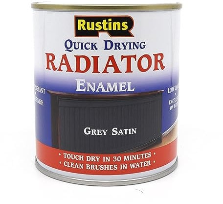 RUSTINS Quick Drying Radiator Enamel Satin - Grey 250ml – Durable, Long-Lasting Finish for Radiators That Stands the Test of Time