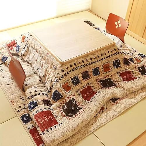 Kotatsu Tisch Weißer Tatami-Couchtisch Mit Blumenmuster Kotatsu Quadratisches 4-teiliges Set Heizung Kotatsu Für Wohnzimmer Im Winter