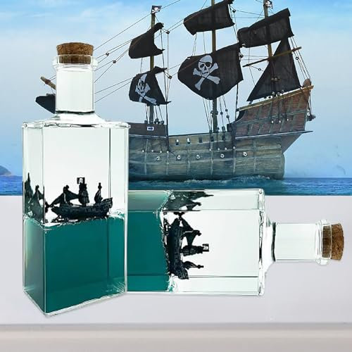 Tuzsocr Fluid Drift Bottle,Going Merry Schiff in Flasche,Unsinkable Black Pearl Piratenschiff,Boot In Einer Box,Acryl Pirate Modell Ship,Stressabbau Toy,Schiff im Glas für Büro und Haus Deko (Stil 4)