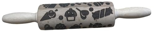 efo Mattarello in rilievo con design inciso, rullo decorativo per impasto, accessori da forno per torte per realizzare torte e ceramiche uniche, mattarello splendidamente fatto a mano, 24 cm (gatti)