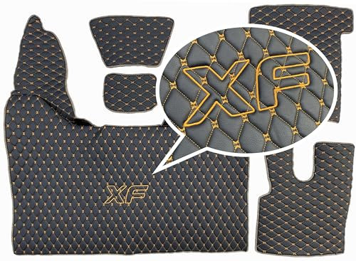 Fußmatten, Automatten LKW Gesteppt für DAF 106 XF AUTOMAT 2018+ mit Logo-Stickerei (Schwarz-Gold)