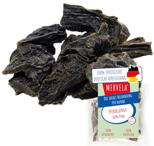 MERVELA Pferdelunge | 100% Pferd pur | 1.000g | Lunge vom Pferd getrocknet | Qualität aus Deutschland | ideal für hypoallergene, allergische und Sensible Hunde