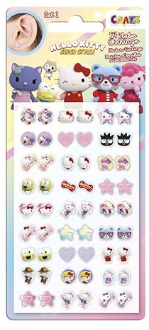 CRAZE STICKER EARRINGS Hello Kitty - Klebeohrringe Mädchen, Ohrringe zum aufkleben mit Hello Kitty-Motiv, Mädchen Kinderschmuck