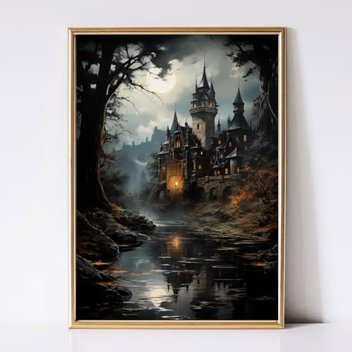 Leinwandbild, mittelalterliches Gothic-Schloss, dunkle Akademie, viktorianisches ästhetisches Vintage-Poster, stimmungsvolle Drucke, 40,6 x 61 cm, ohne Rahmen