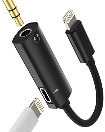 Lightning to 3.5mm Adapter (2in1) Charger Headphone Jack Cable Dongle iPhone AUX Splitter for Apple MFI Certified 7 8 Plus X 11 12 13 14 Pro Max for Ipad Air Earphone Connector Audio Cord Converter