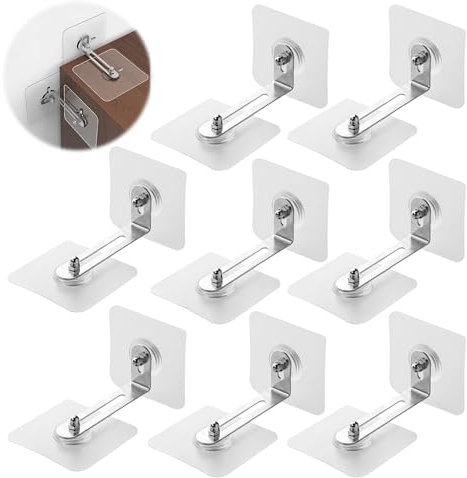 Set di 8 Ancoraggi da Parete per Mobili, Staffe in Metallo Antiribaltamento Mobili, Senza Foratura, per Cassetti, Armadi, Librerie, Cassettiere, Elettrodomestici (Trasparente)