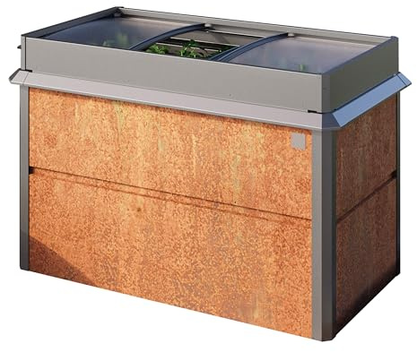 PRIMEYARD 150 x 85 x 77 cm Hochbeet Nele, Cortenstahl, Rost-Optik | inkl. Frühbeetaufsatz und Schneckenschutz
