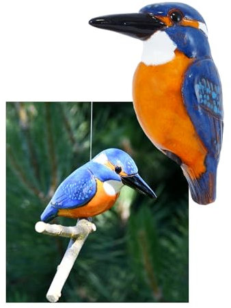 Midene Keramik Gartendeko für Draußen, Wetterfest, Handgefertigt - Garten Deko Keramik - Vogel Gartenfiguren & Gartenstatuen - Eisvogel