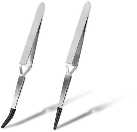 2pcs Pincettes Inversées, Pincettes à Verrouillage Croisé Inversé en Acier Inoxydable Pointes en Caoutchouc Droites et Courbées Pincettes à Souder pour la Fabrication de Bijoux et l'Artisanat