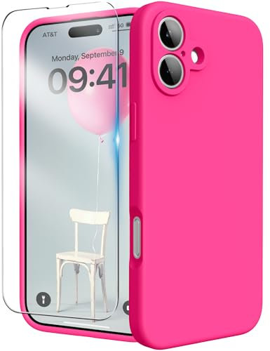 INGIDO for iPhone 16 Case, Liquid Silicone Case with Camera Protection Soft Gel Rubber Cover with Microfiber Lining Shockproof Protective Phone Case for iPhone 16 6.1 (Hot Pink)