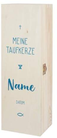 Herz & Heim® Kerzenaufbewahrung aus Holz mit Personalisierung (Taufe, Blau)