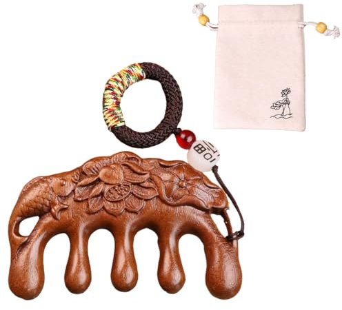 Massagekamm aus Holz mit breitem Zahn,Mit Anti-Verlust-Seil + Aufbewahrungstasche, Kopfmassage Holz Massage Kamm,runder Zahnkamm Ermüdung lindert Akupunktmassagegerät Gua Sha Massagewerkzeug