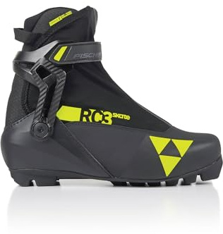 Fischer RC3 Skate Mens Cross Country Race Ski Boots, Black/Yellow, 45