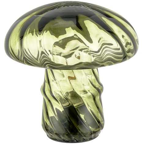 Baroni Home Lampe de Table en Verre à Piles, Lampe de Chevet et de Salon, Lampe de Bureau Design Moderne, 16x16x16 cm, Champignon Vert