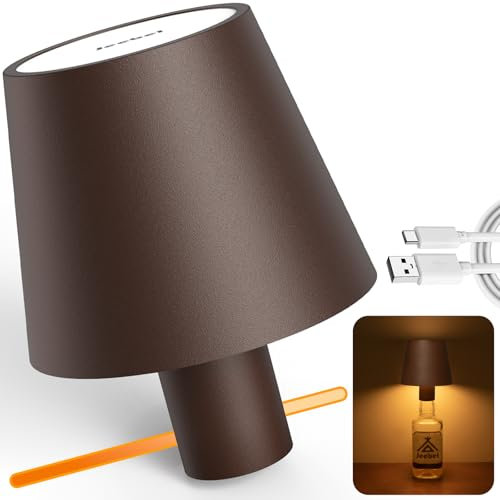 Jeebel Lampe de Bouteille Sans Fil, LED Lumière de Bouteille en Métal avec Contrôle Tactile/5200mAh Rechargeable/IP54/Dimmable, Abat-Jour Bouteille Portable pour Intérieur Extérieur Salon Jardin