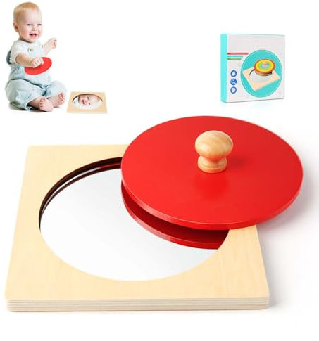 DONGFENGLION Baby Spiegel Montessori Spielzeug, Visuelle Spiegel für Kinder, Spiegel Baby Bauchlage, Spiegel Peekaboo Knopf Puzzle, Spiegel Einfach Kindgerecht für Babys 6-36 Monate