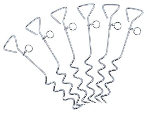 M.J COMFY-LIFE 6pcs Trampoline Anchor Kit 16.5 Inch Swing Anchor Corkscrew Shape Steel Stake Heavy Duty Ground Anchor Stainless Steel Trampoline Pegs