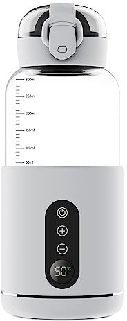 Chauffe Biberon Portable, 300ML Chauffe Biberon Nomade sans fil, Charge USB, Température Réglable, Chauffage Rapide, Sans BPA, Chauffe Lait Maternel, pour Voyage, Voiture, Avion (Blanc)