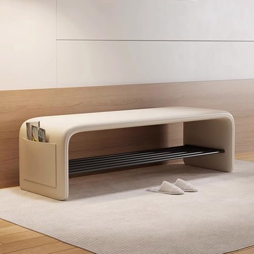 Schuhbank, Aufbewahrungsbank, Moderne Schuhregal Bank Foyer Eingang, PU-Leder, Ottomane für Ende des Bettes, Lasten 400 kg, 35 x 100 x 40 cm (Beige)