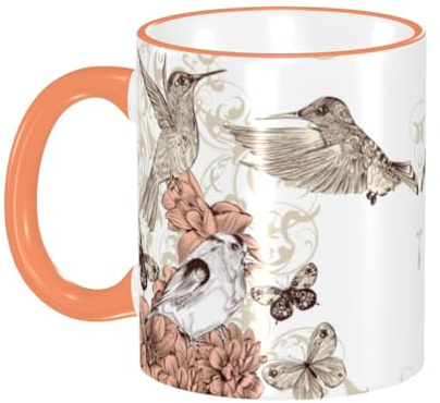 asbwuo Tasse à café vintage avec poignée, motif colibri, papillons, fleurs, tasse à thé, tasse à boire, tasses à café en céramique réutilisables, drôles, nouveauté, tasses, cadeaux, 325 ml