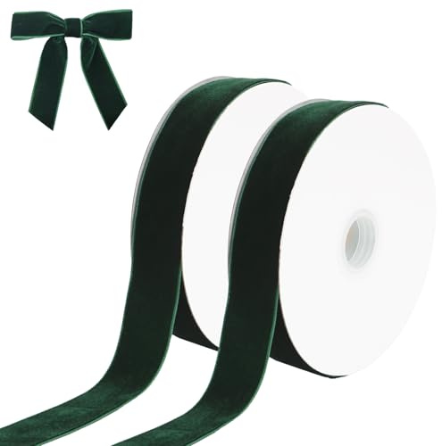 Samtband Grün, 2.5cm×20Yds Geschenkband Samt, Velvet Ribbon, Samt Schleifenband für Schleifenband Weihnachten, Hochzeit, Blumenstrauß, Weihnachtsdekoration