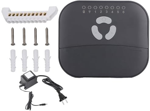 Eujgoov Smart Sprinkler Controller WiFi 6 Zone Wässerung Timer mit Weather Intelligence für Bewässerung Home Smart Life App Fernbedienung (EU-Stecker)