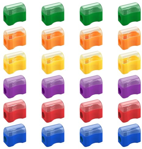 24 Stück Kleiner Bleistiftspitzer, 6 Farben Tragbar Mini Spitzer Klein Manueller Bleistift Spitzer Wiederverwendbarer Anspitzer Handgehaltener Kompakter-Bleistiftspitzer für Schüler Lehrer