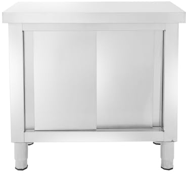 Cutycaty Arbeitsschrank Edelstahl mit Schiebetüren, Arbeitsbereich Gastronomie Gastro Edelstahltisch Arbeitstisch KüChentisch, Outdoor Küchenschrank 2-Etagen Edelstahl Schrank (80x40x80cm)