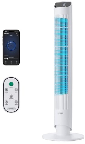 VonHaus Ventilador de Torre 102 cm, Ventilador Eléctrico de Pie para Refrigeración con WiFi, Smart Compatible con Alexa/Google Home, Control Remoto, Temporizador 12H, Oscilación 70°